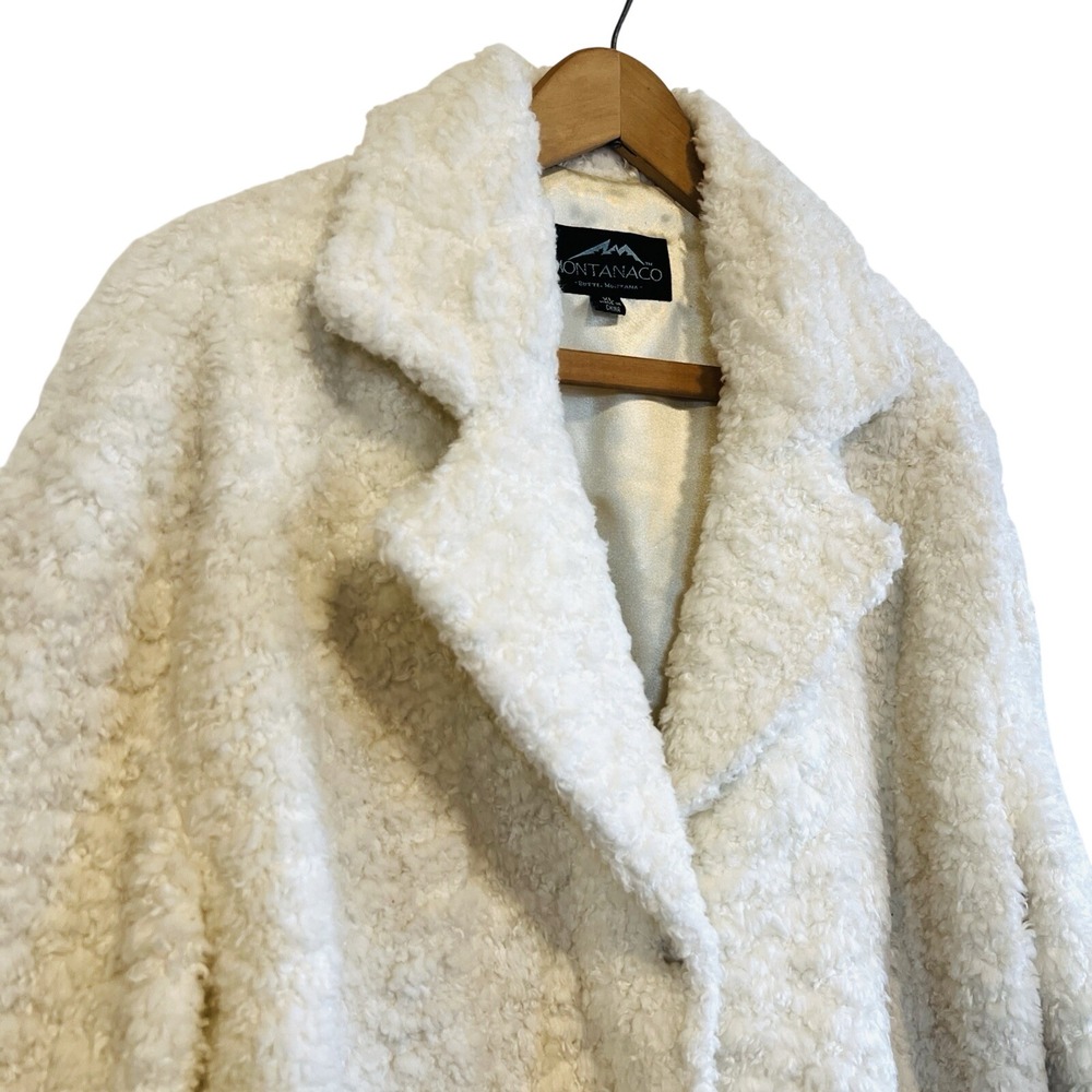 Montanaco Cream Faux Shearling Teddy Coat XL White Curly Fleece Jacket Notched - Picture 7 of 9